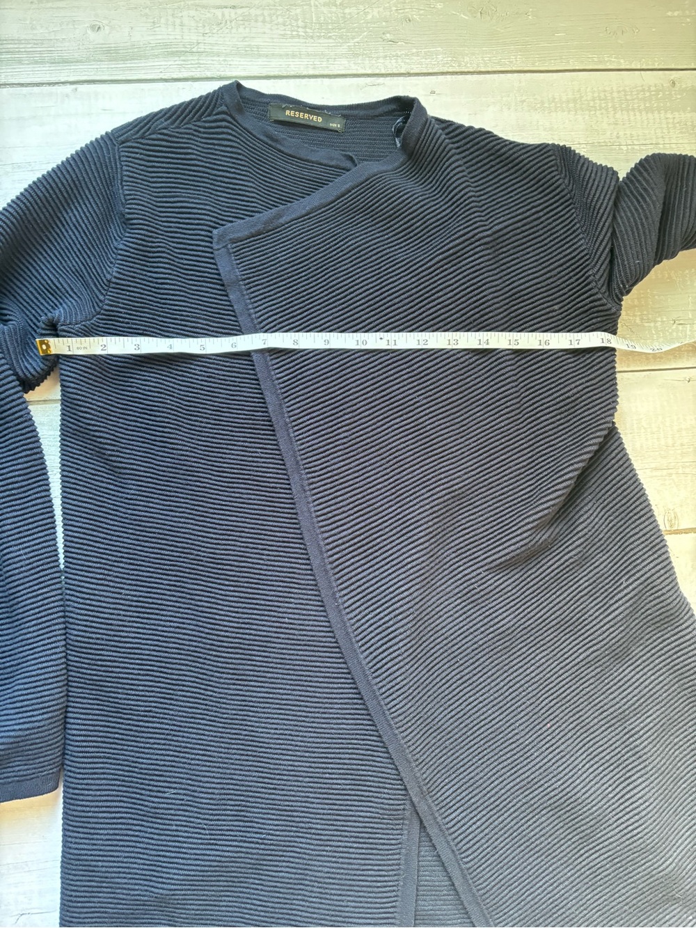Reserved Navy Draped Open-Front Ribbed Cardigan - Picture 3 of 6